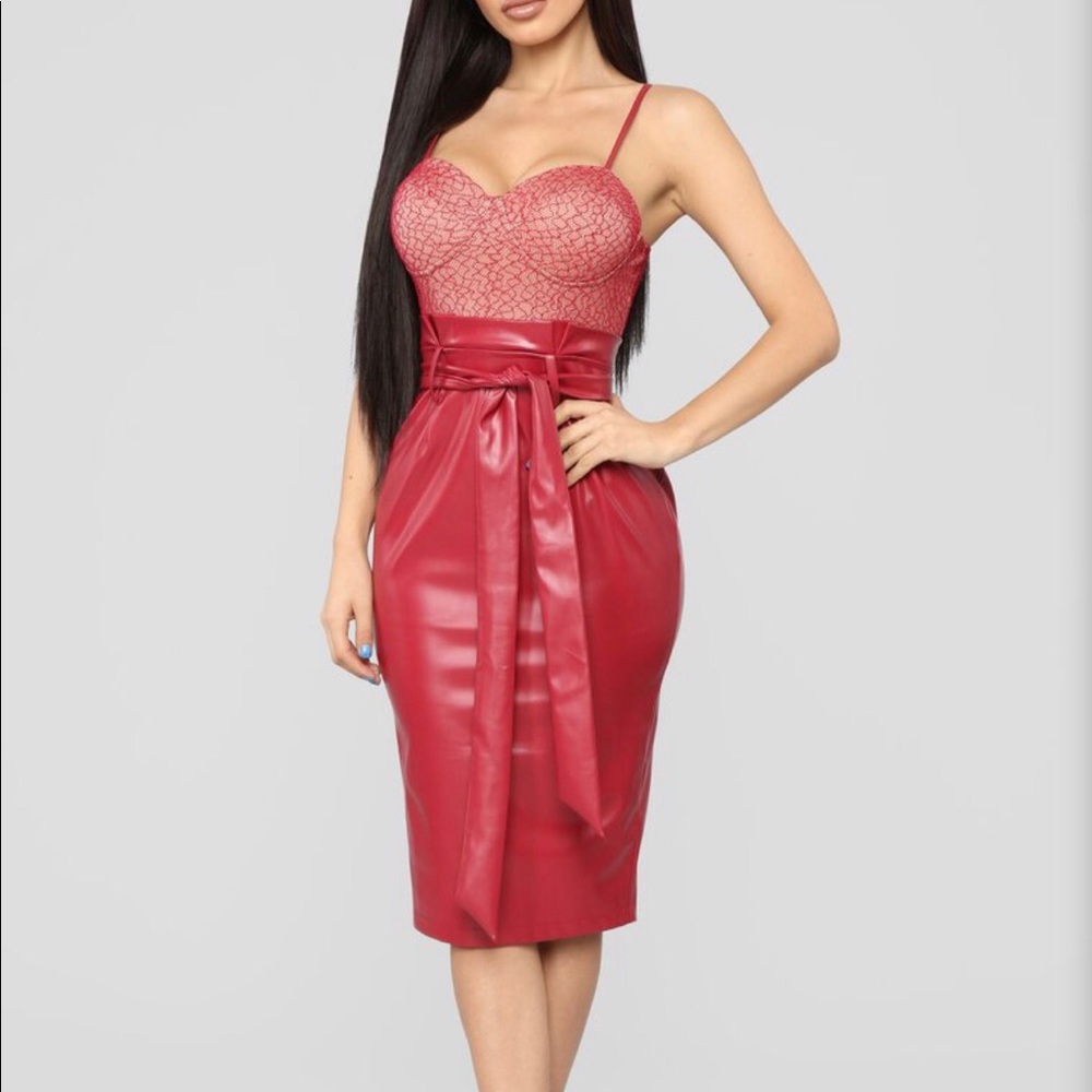 Faux Leather Red Midi dress
